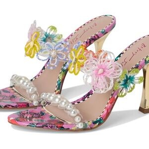 🆕Betsey Johnson GOLDIEE Bright Beaded Floral Heels